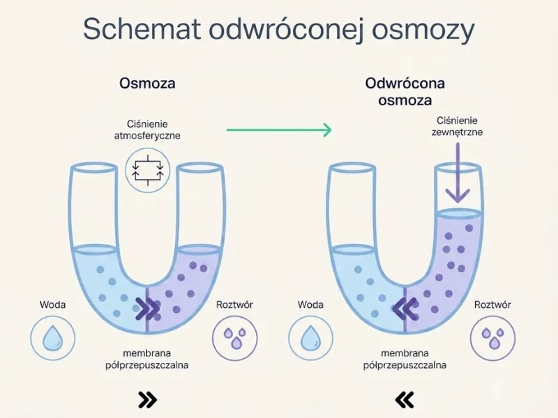 Schemat działania odwróconej osmozy