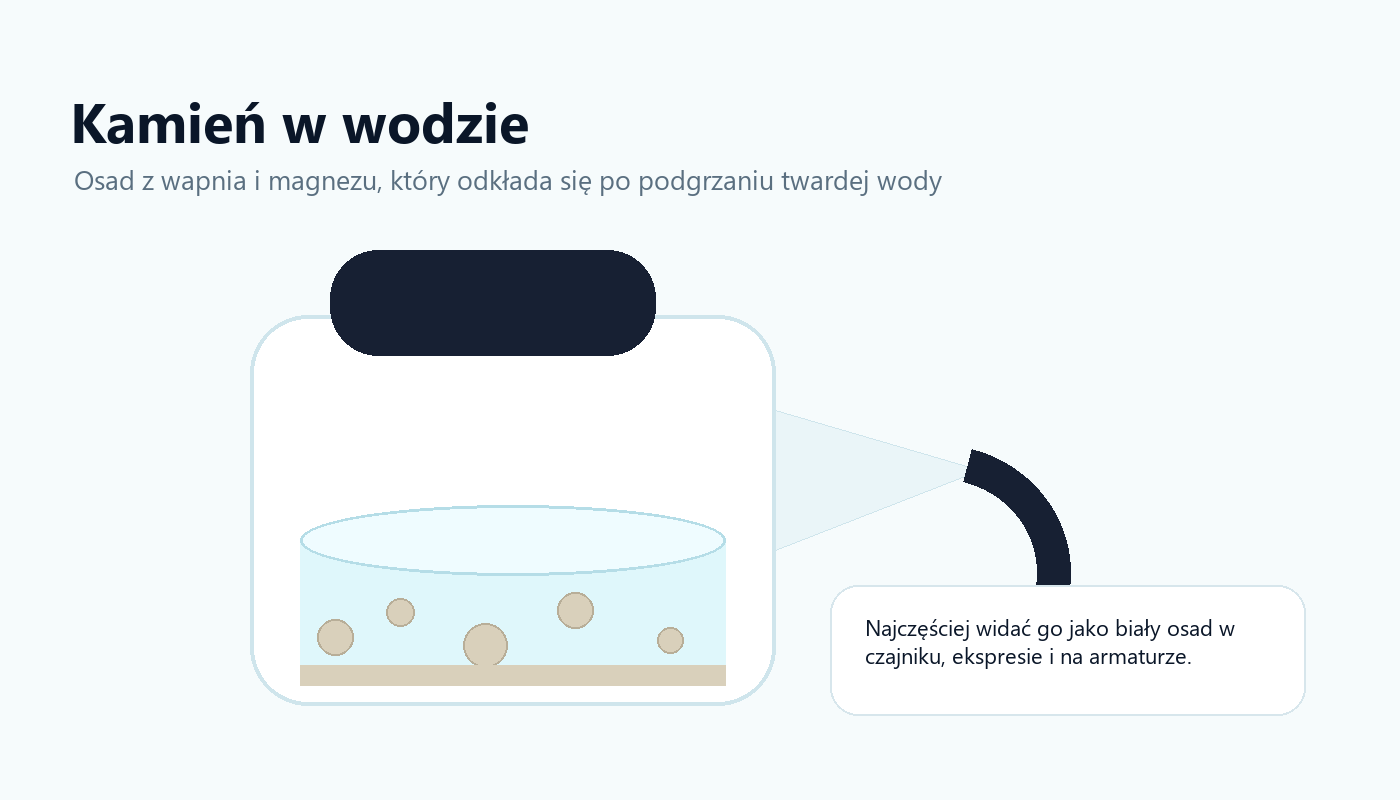 Ilustracja czajnika z osadem kamienia z twardej wody