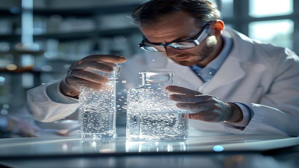 Naukowiec bada próbkę wody pod światłem w laboratorium